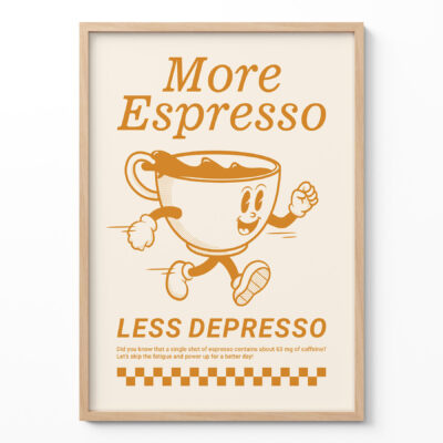 Vintage Coffee Wall Art – More Espresso Less Depresso Print