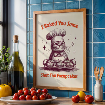 Funny Cat Print – Shut The Fucupcakes Chef Cat Poster