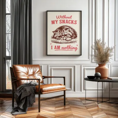 Wandbild mit Katze – Ohne Snacks bin ich nichts