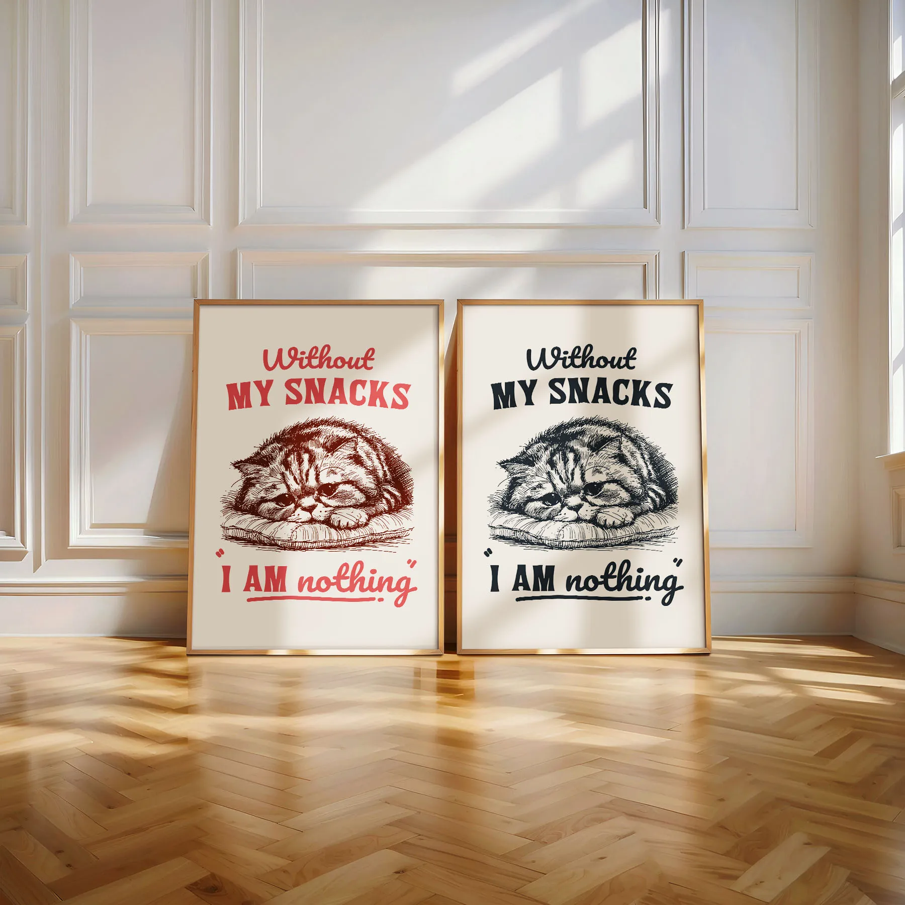 Wandbild mit Katze – Ohne Snacks bin ich nichts