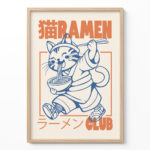 Ramen Cat Poster – Retro Japanese Noodle Art Print