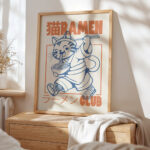 Ramen Cat Poster – Retro Japanese Noodle Art Print
