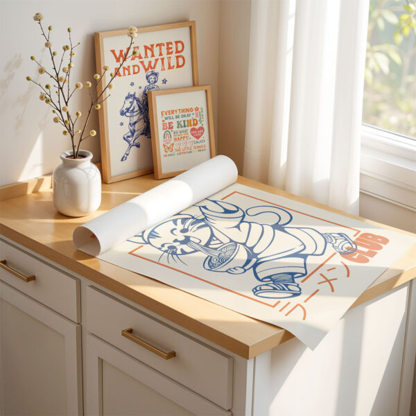 Ramen Cat Poster – Retro Japanese Noodle Art Print
