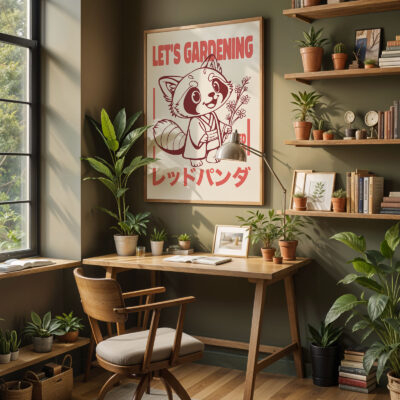Red Panda Poster – Retro Japanese Wall Art