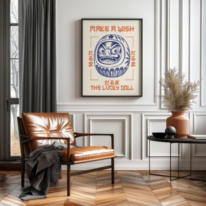 Daruma Wandbild – Japanischer Retro Stil
