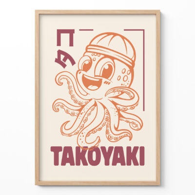 Japanese Food Poster – Retro Takoyaki Octopus Wall Art