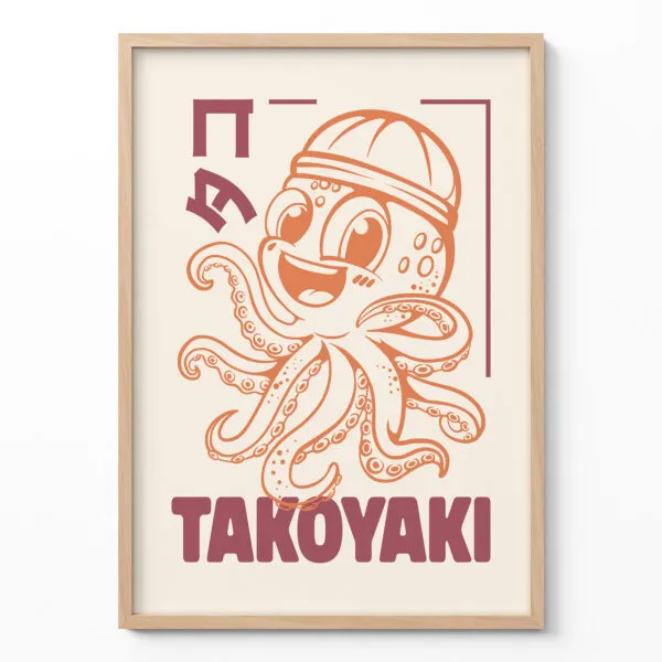 Japanese Food Poster – Retro Takoyaki Octopus Wall Art