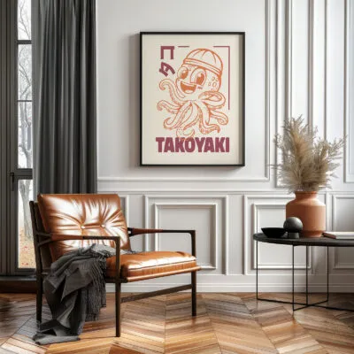 Japanese Food Poster – Retro Takoyaki Octopus Wall Art