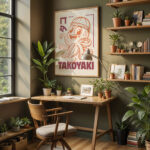 Japanese Food Poster – Retro Takoyaki Octopus Wall Art