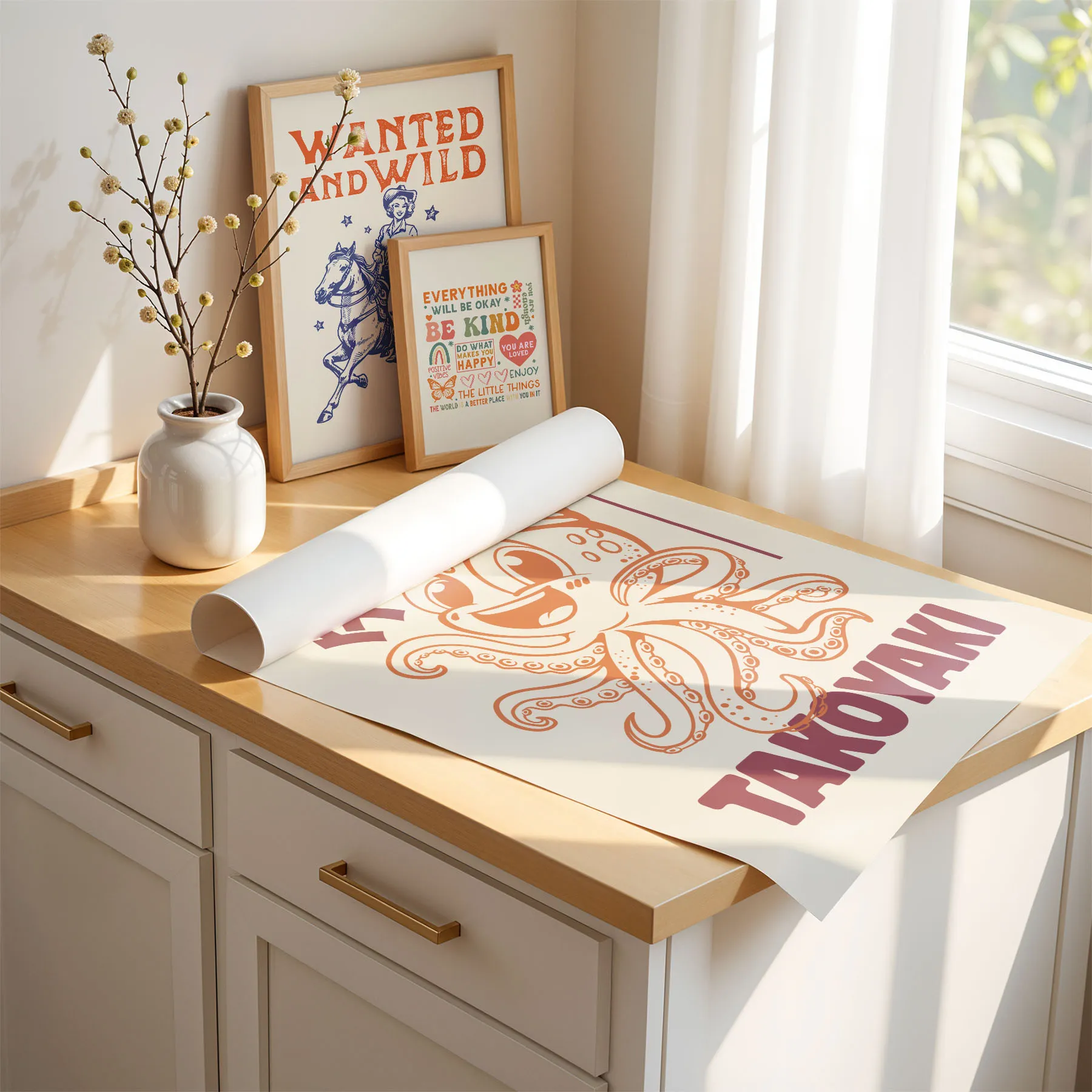 Japanese Food Poster – Retro Takoyaki Octopus Wall Art