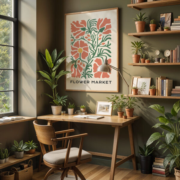 Flower Market Poster – Retro Floral Wall Art Print