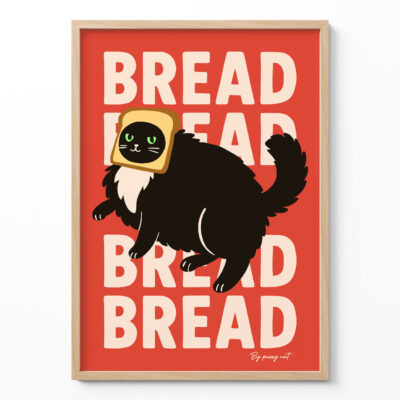 Black Cat Poster – Funny Toast Cat Wall Art Print