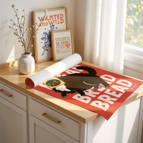 Black Cat Poster – Funny Toast Cat Wall Art Print
