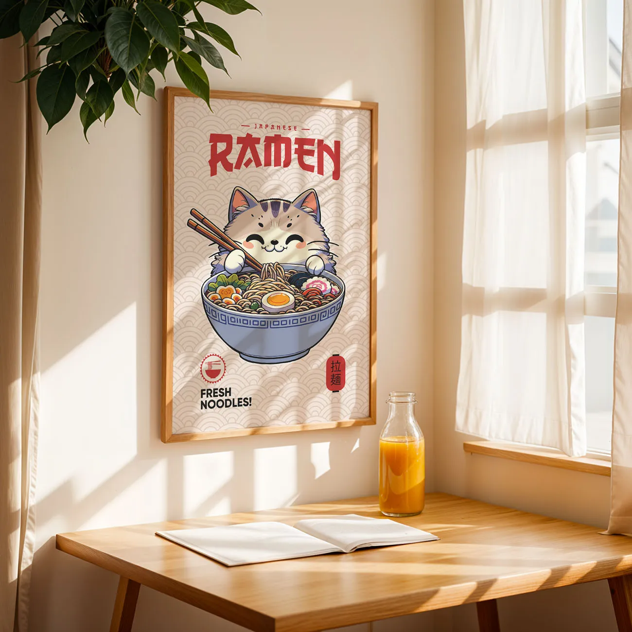 Wandbild Katze mit Nudelschüssel