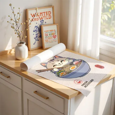 Wandbild Katze mit Nudelschüssel
