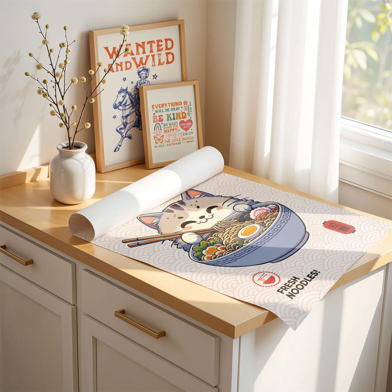 Wandbild Katze mit Nudelschüssel