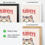 Ramen Cat Poster – Japanese Noodle Kitchen Wall Art