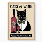 Cat Wine Poster – Retro Black Cat Kitchen Print