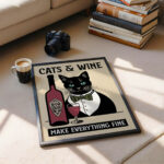 Cat Wine Poster – Retro Black Cat Kitchen Print