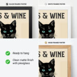 Cat Wine Poster – Retro Black Cat Kitchen Print
