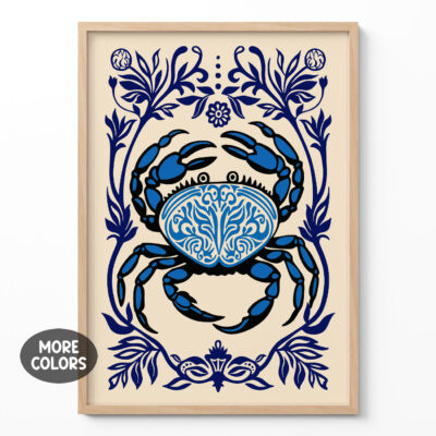 Crab Wall Art Print – Retro Coastal Kitchen Poster