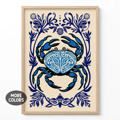 Crab Wall Art Print – Retro Coastal Kitchen Poster