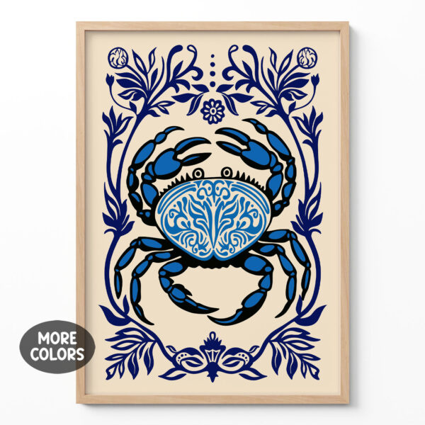 Crab Wall Art Print – Retro Coastal Kitchen Poster