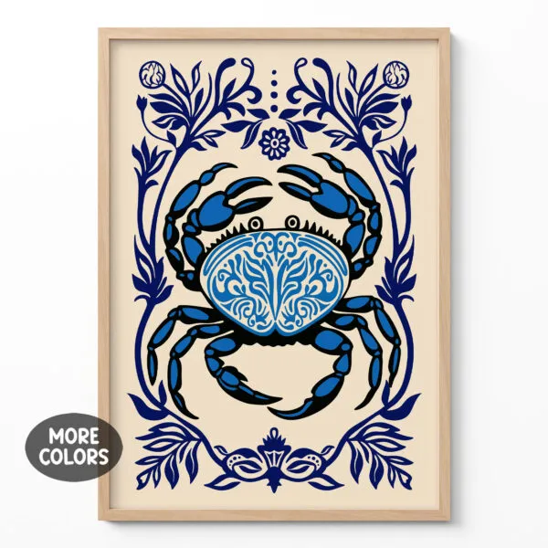 Crab Wall Art Print – Retro Coastal Kitchen Poster