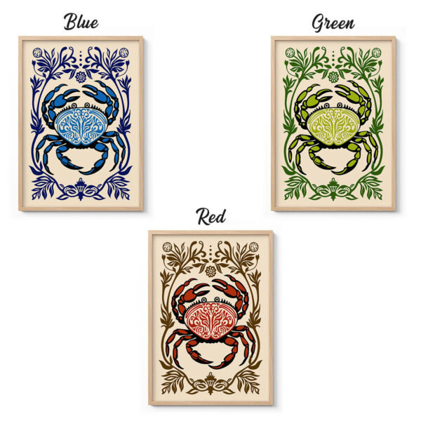 Crab Wall Art Print – Retro Coastal Kitchen Poster