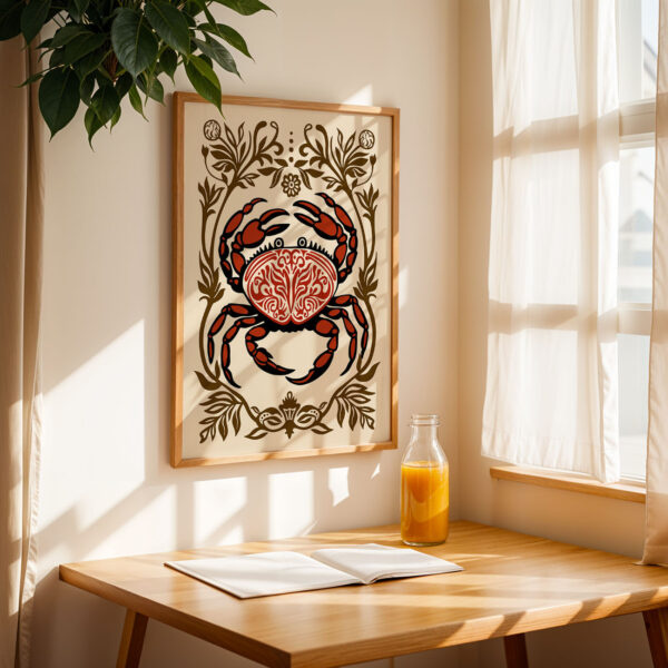 Crab Wall Art Print – Retro Coastal Kitchen Poster