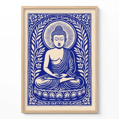 Retro Wandbild Buddha – Blau