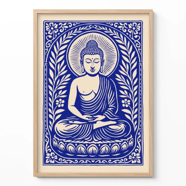 Retro Wandbild Buddha – Blau