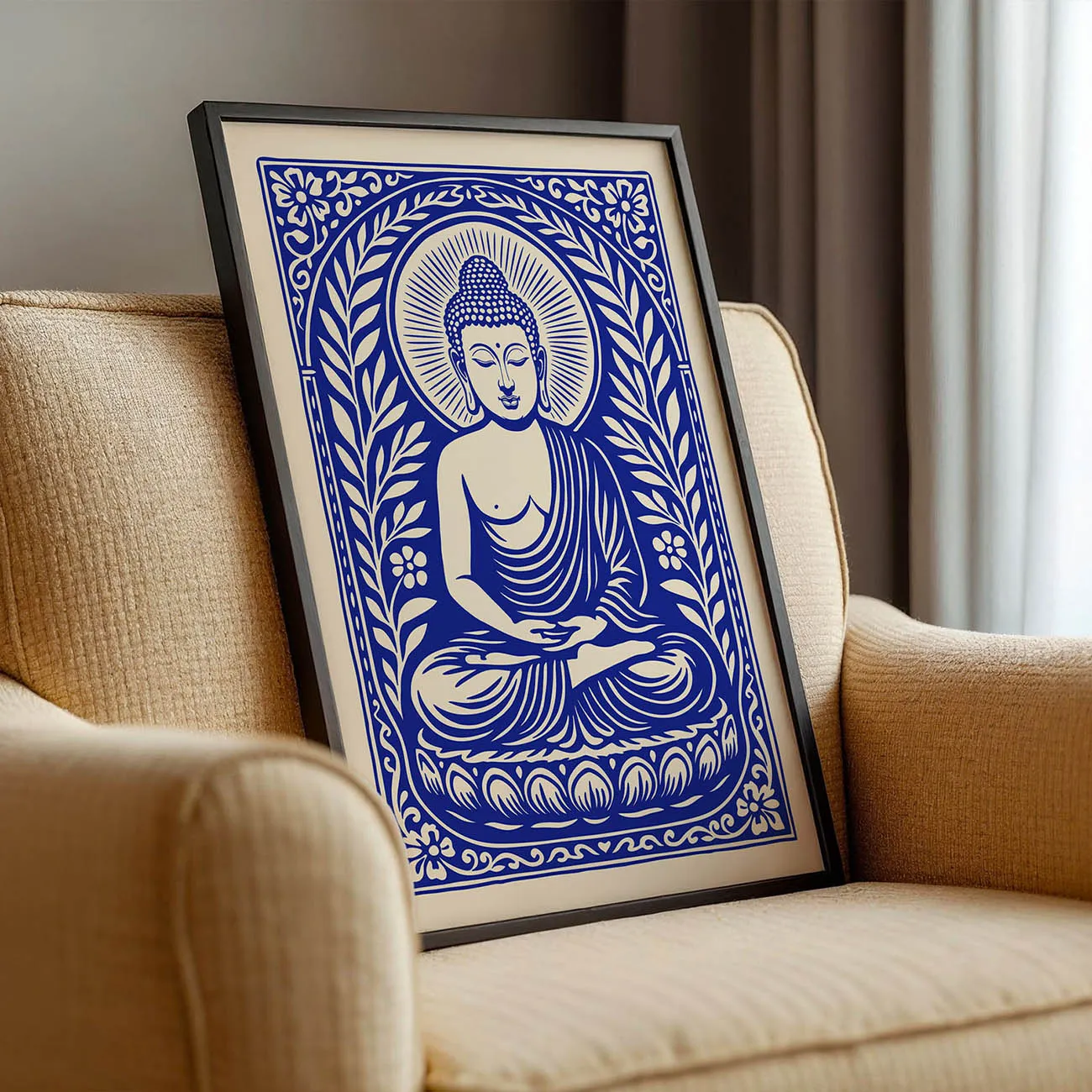 Retro Wandbild Buddha – Blau