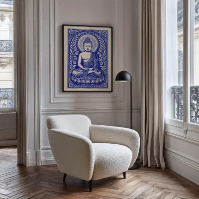 Retro Wandbild Buddha – Blau