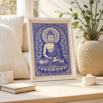 Retro Wandbild Buddha – Blau