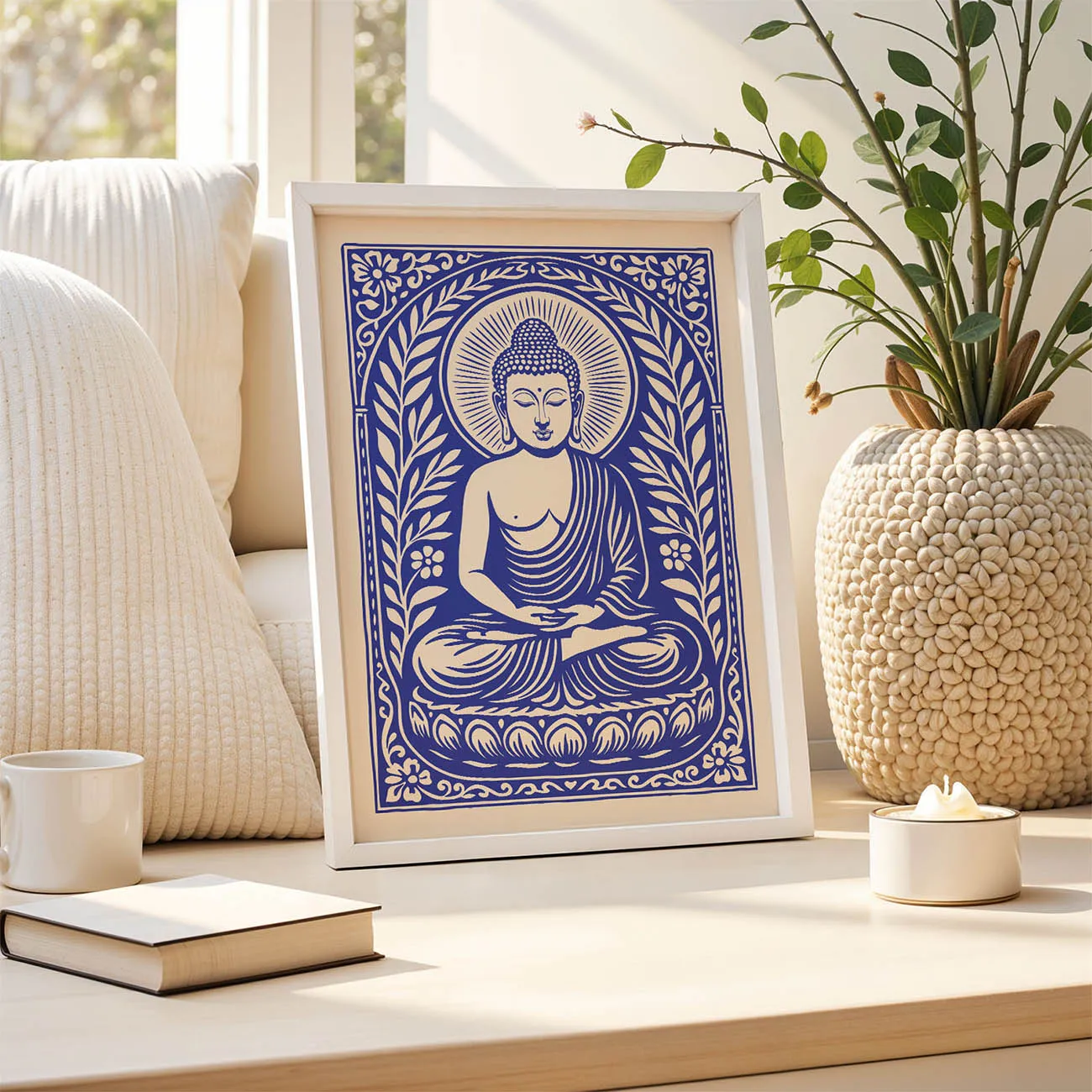 Retro Wandbild Buddha – Blau