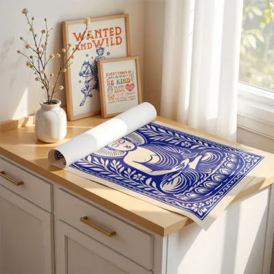 Retro Wandbild Buddha – Blau