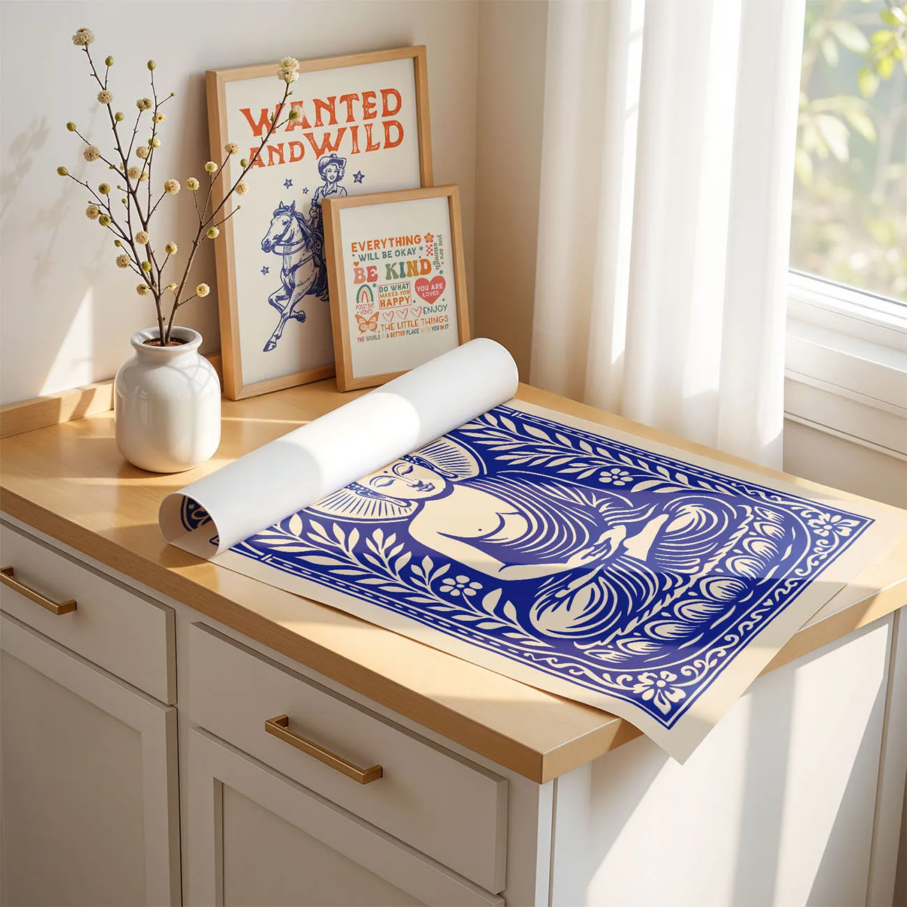 Retro Wandbild Buddha – Blau