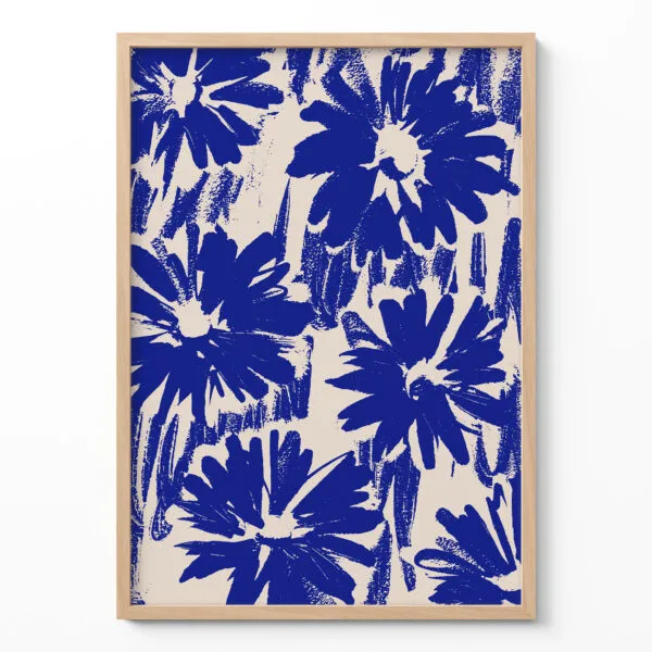 Wandbild mit abstrakten blauen Blumen
