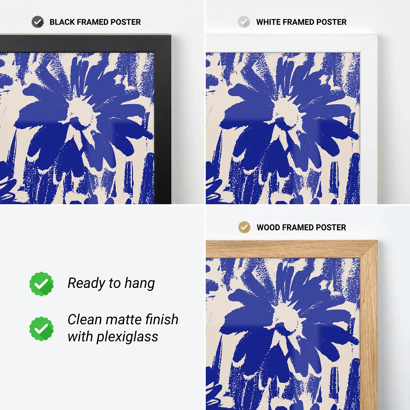 Wandbild mit abstrakten blauen Blumen
