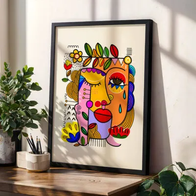 Abstract Face Art Print – Colorful Modern Wall Decor