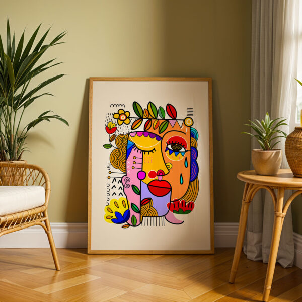 Abstract Face Art Print – Colorful Modern Wall Decor