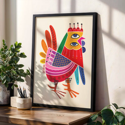 Abstract Rooster Poster – Colorful Retro Prints