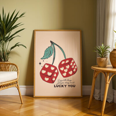Lucky Cherry Poster – Retro Dice Wall Art