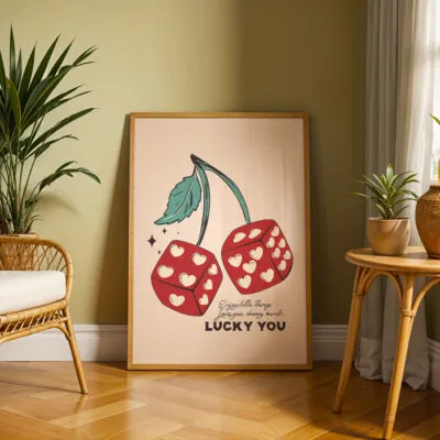 Retro Wandbild Kirschen und Würfel