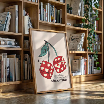 Lucky Cherry Poster – Retro Dice Wall Art