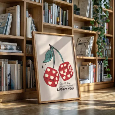 Retro Wandbild Kirschen und Würfel