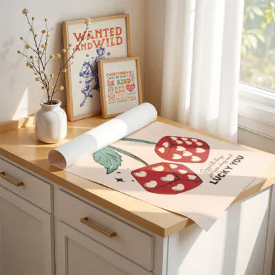 Retro Wandbild Kirschen und Würfel