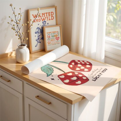 Lucky Cherry Poster – Retro Dice Wall Art