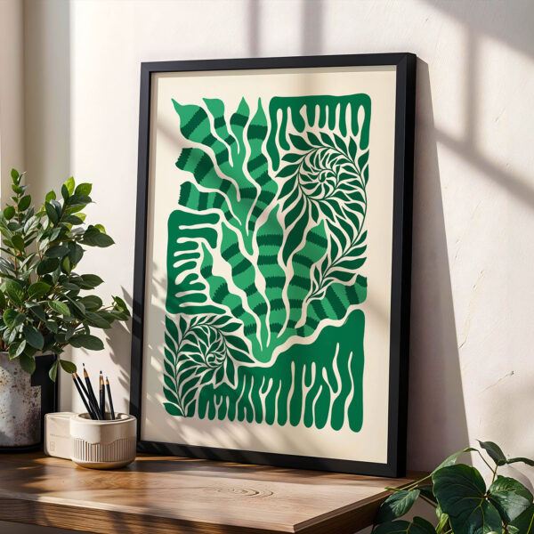 Green Botanical Poster – Abstract Plant Wall Art